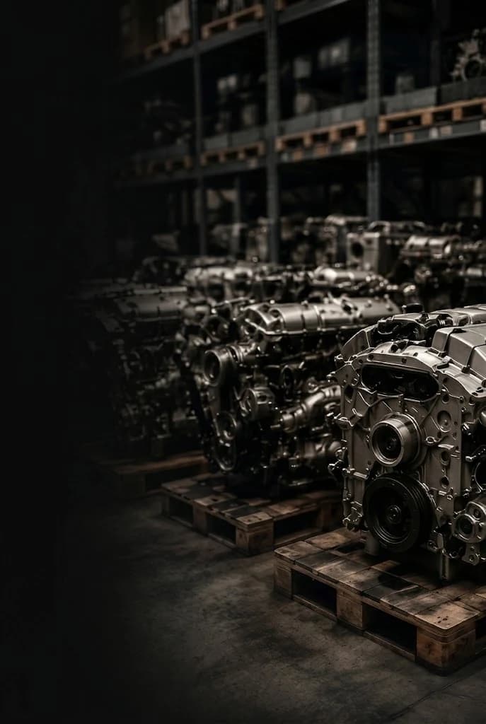 Racked Mercedes replacement engines in storage