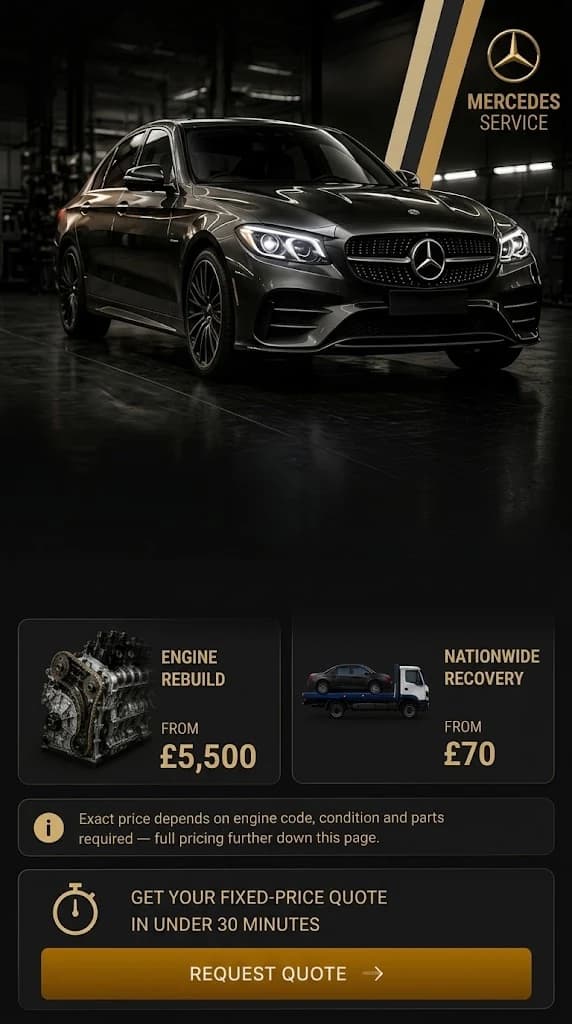 Mercedes C-Class in a dark Mercedes service workshop